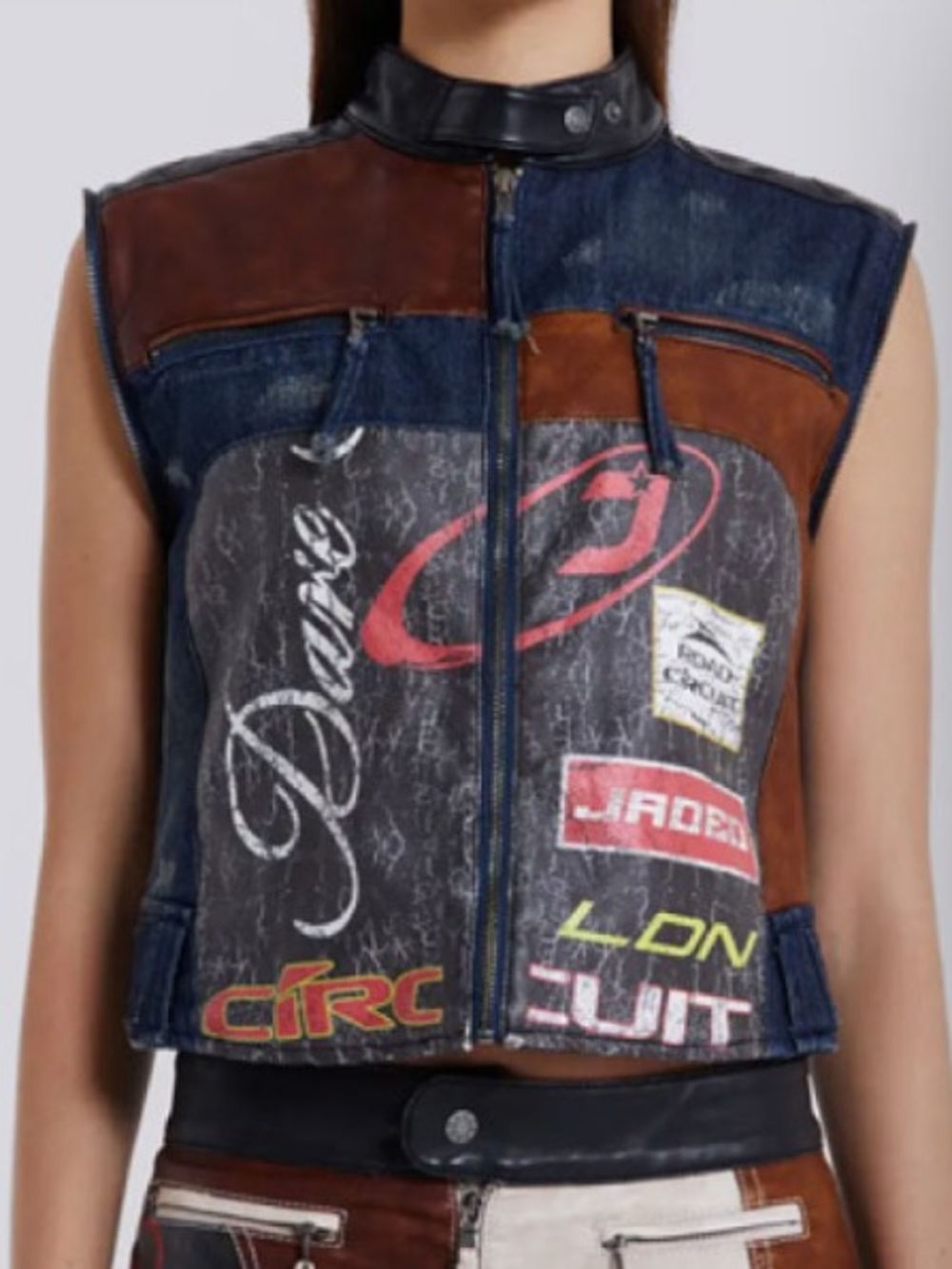Jaded London Daytona Patchwork Vegan Leather Moto Racer Jacket - Picture 2 of 7